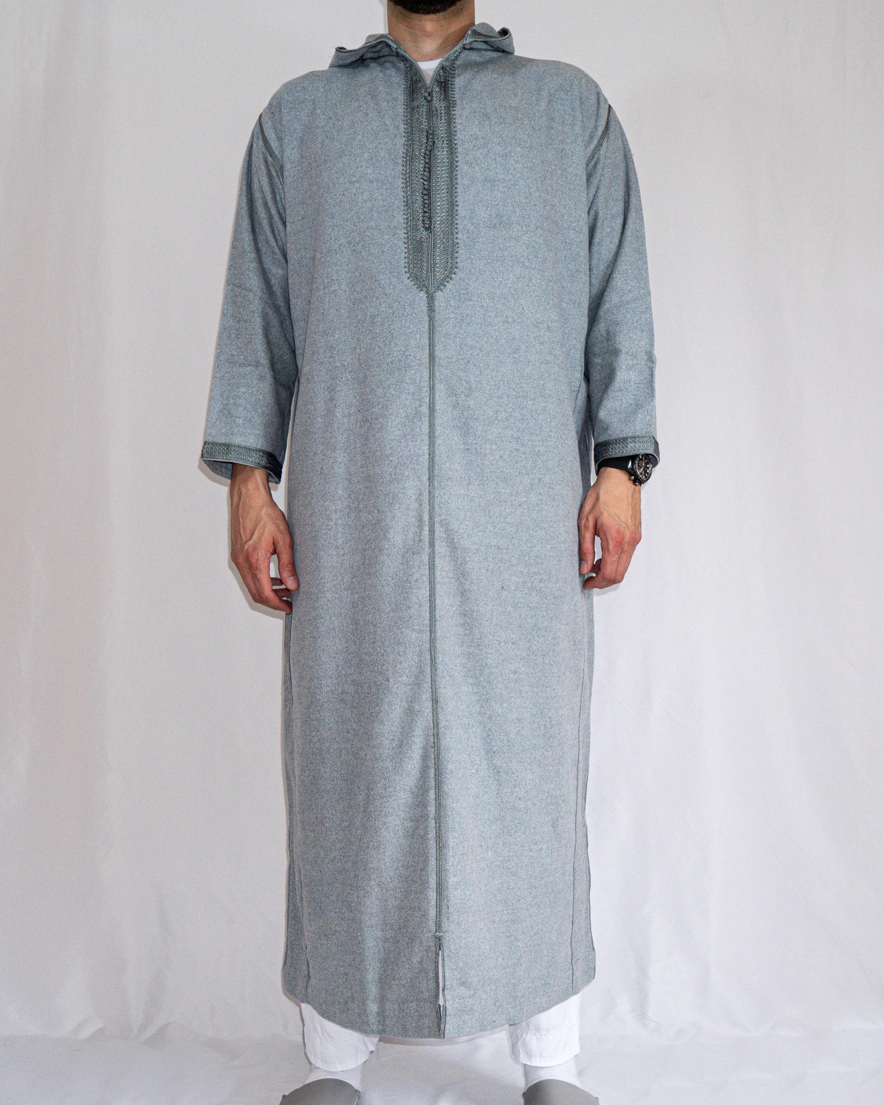 djellaba hiver bleu chiné avant
