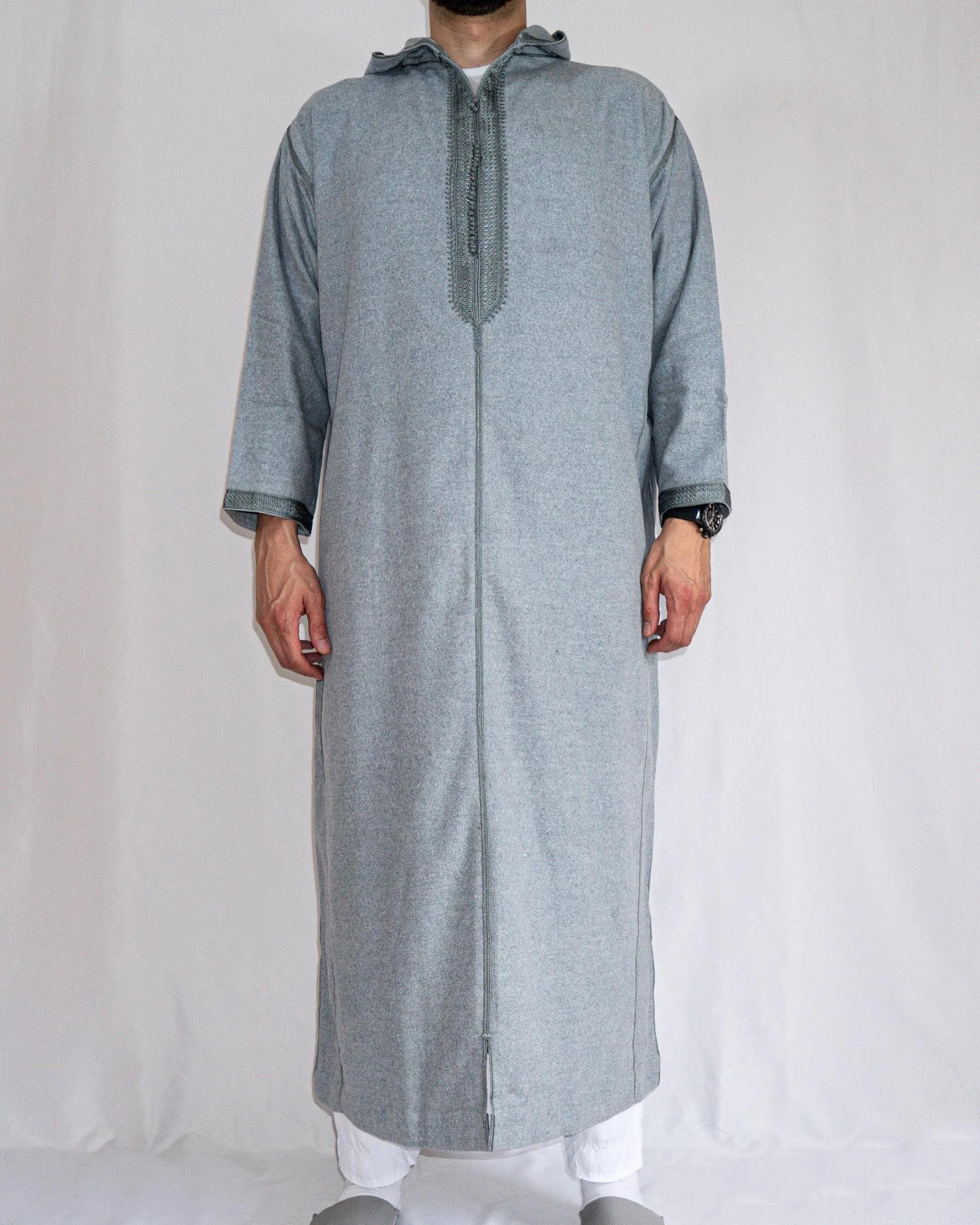djellaba hiver bleu chiné avant