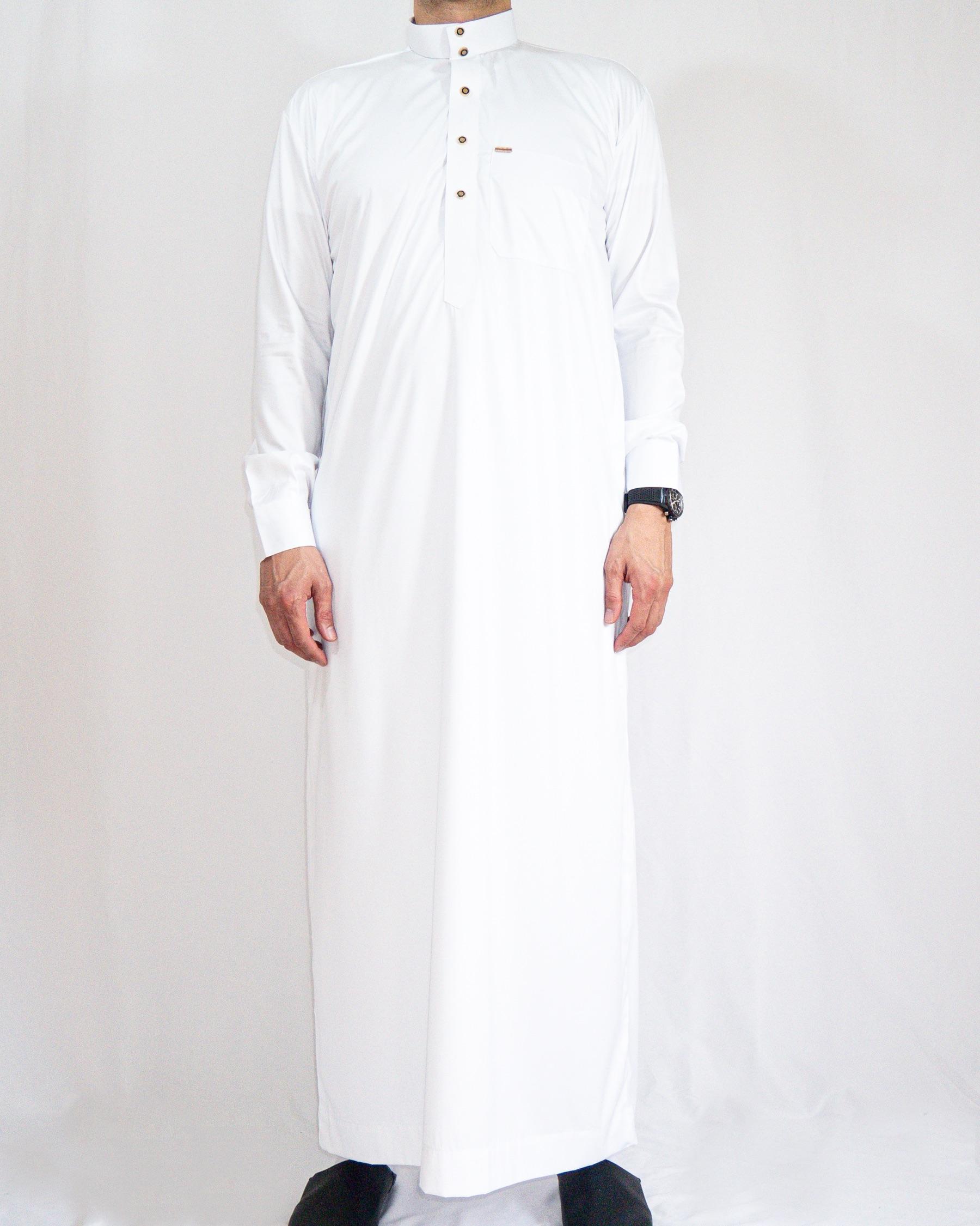 qamis saoudien blanc satin avant