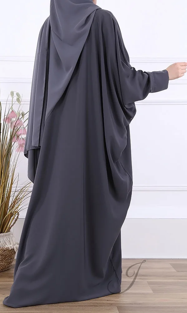 Abaya Jamila manches papillon gris anthracite