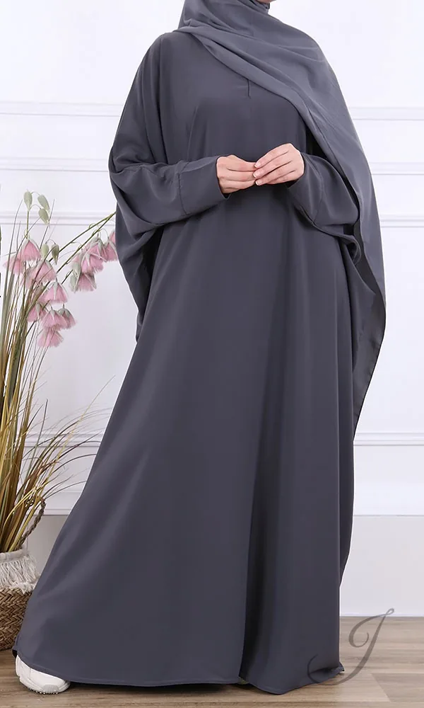 Abaya Jamila manches papillon gris anthracite
