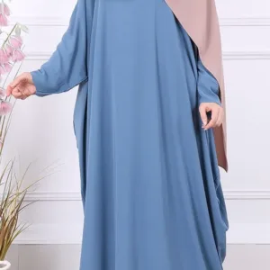 Abaya Jamila manches papillon bleu pétrole