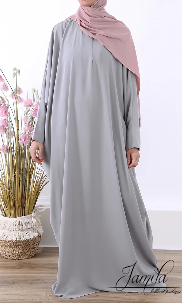 Abaya Jamila manches papillon gris clair