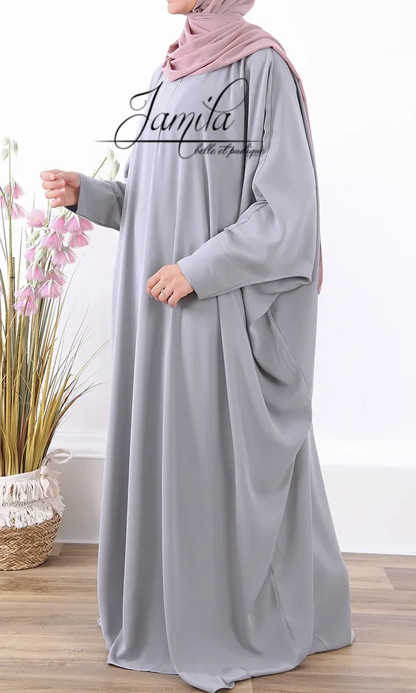 Abaya Jamila manches papillon gris clair