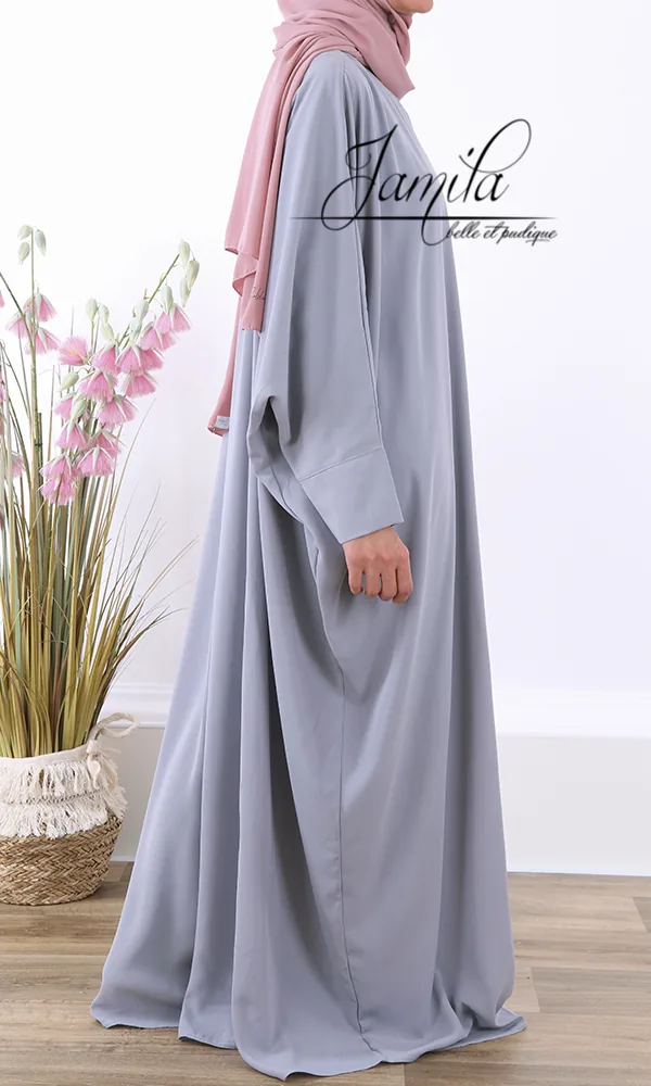 Abaya Jamila manches papillon gris clair