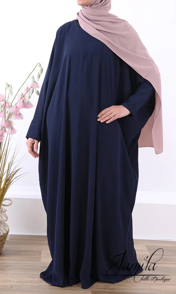 Abaya Jamila manches papillon bleu nuit