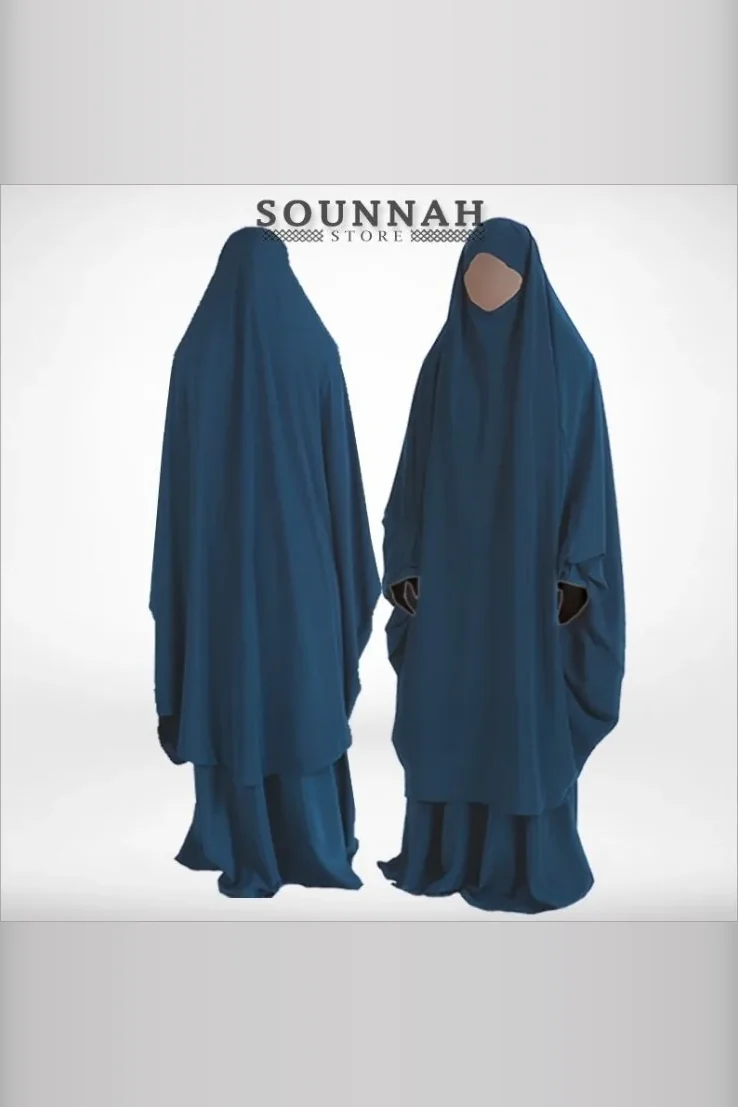 Jilbab/Jilbeb 2 pièces jupe bleu canard Al Manassik