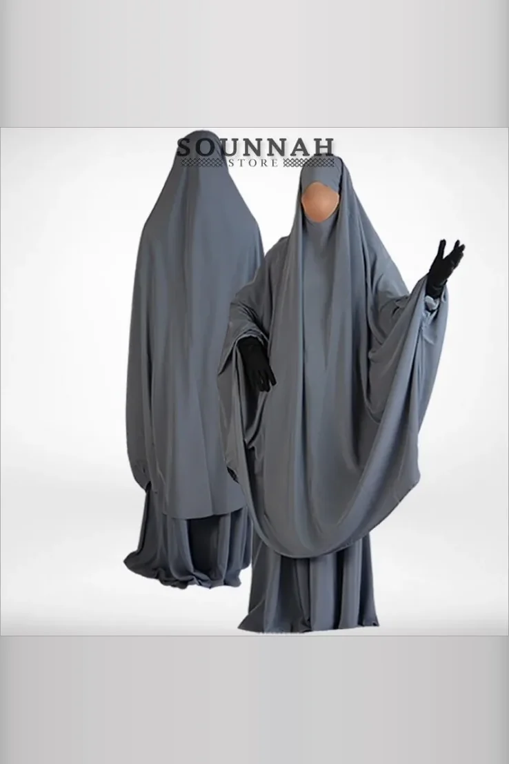 Jilbab/Jilbeb 2 pièces jupe gris galet Al Manassik