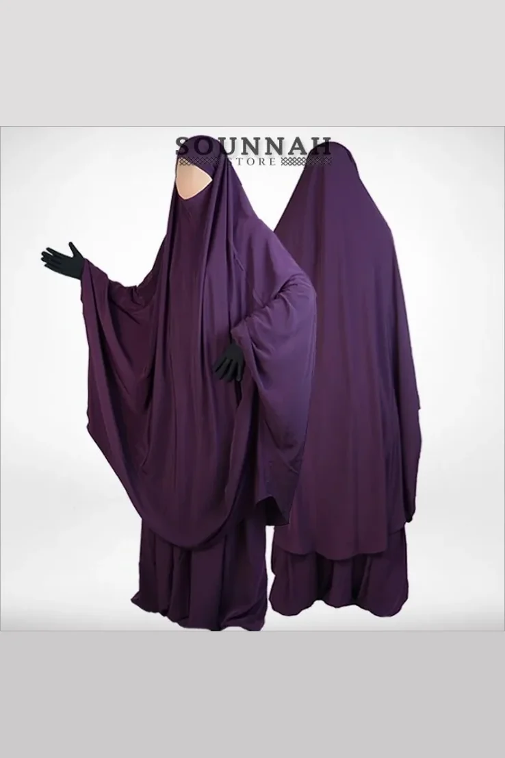 Jilbab/jilbeb 2 pièces sarouel prune Al Manassik