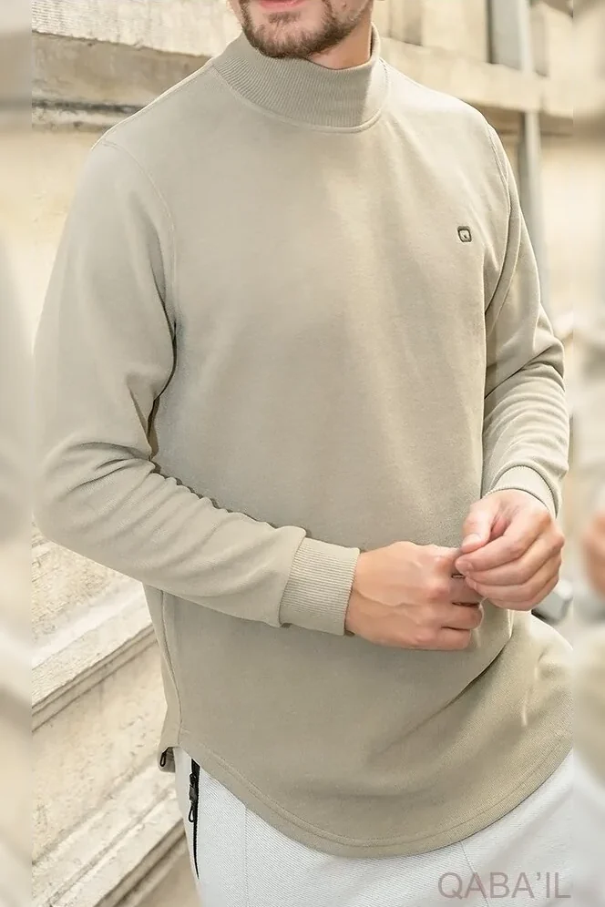 Pull col montant qaba'il kaki clair