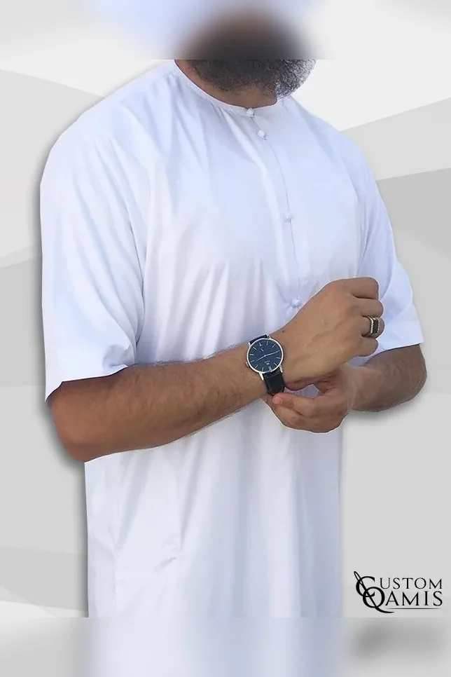 Qamis Emirati Blanc Manches Courtes Al mashriq