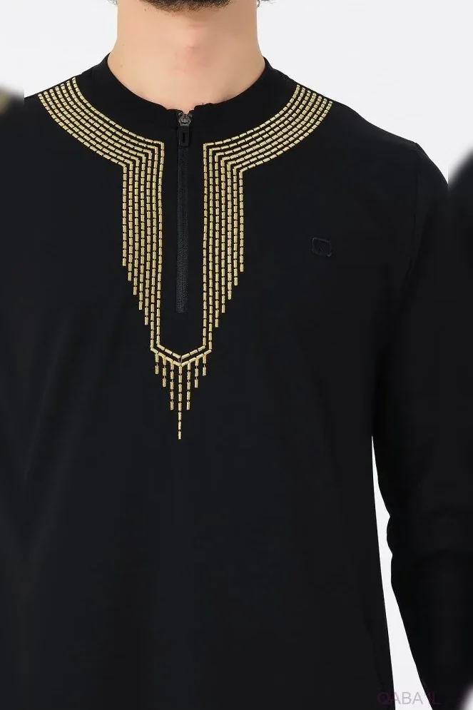Qamis qabail brodé Sham noir