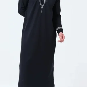 Qamis qabail brodé Sham Bleu nuit