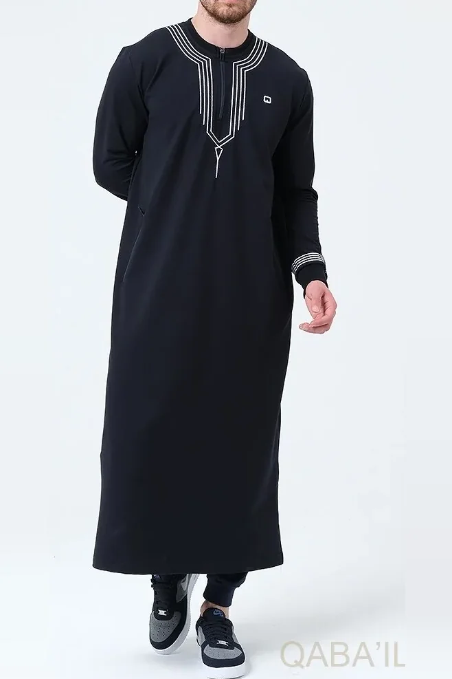 Qamis qabail brodé Sham Bleu nuit