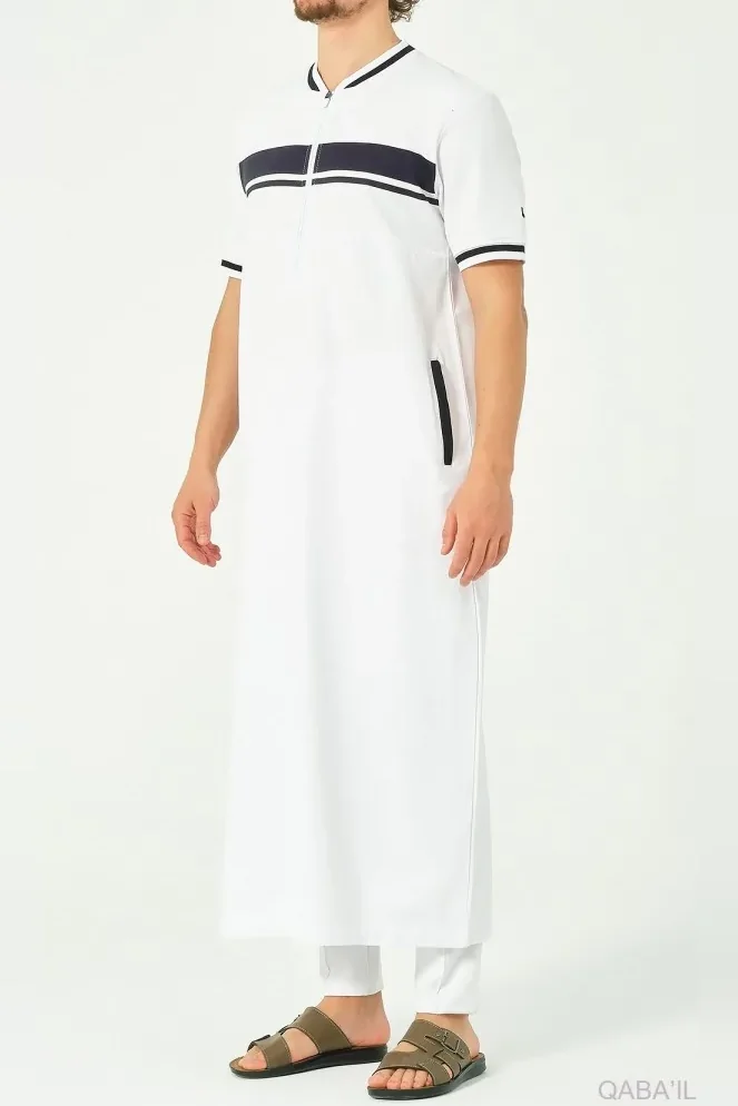 Qamis qabail navy blanc et bleu