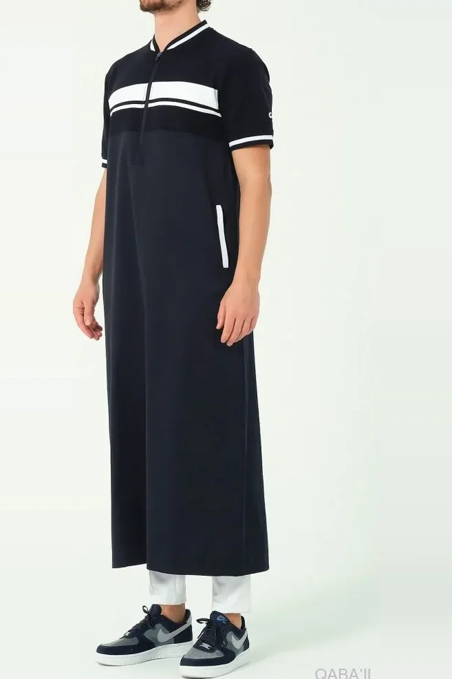 Qamis qabail navy bleu et blanc