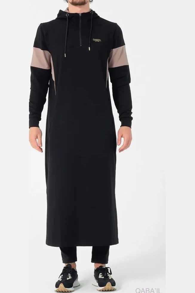 Qamis qabail unik noir et beige