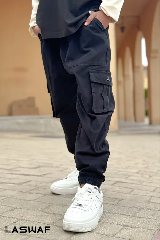 Sarouel cargo enfant ASWAF noir