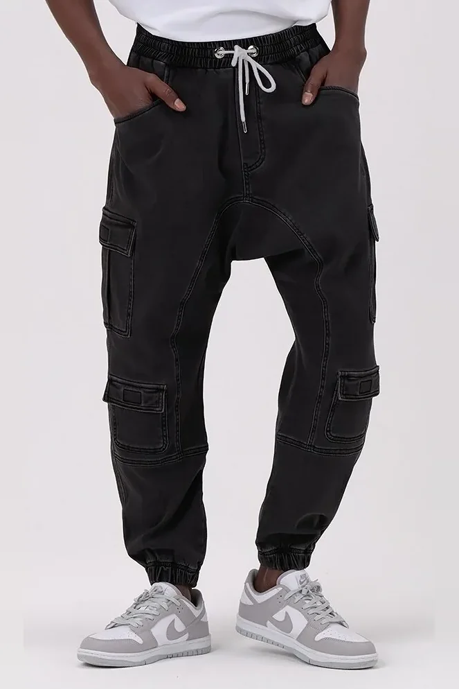 Sarouel jean cargo strech Qabail noir