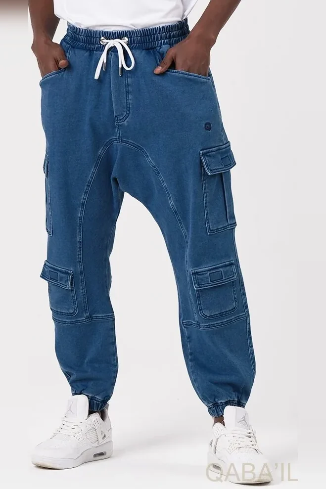 Sarouel jean cargo strech Qabail dark blue