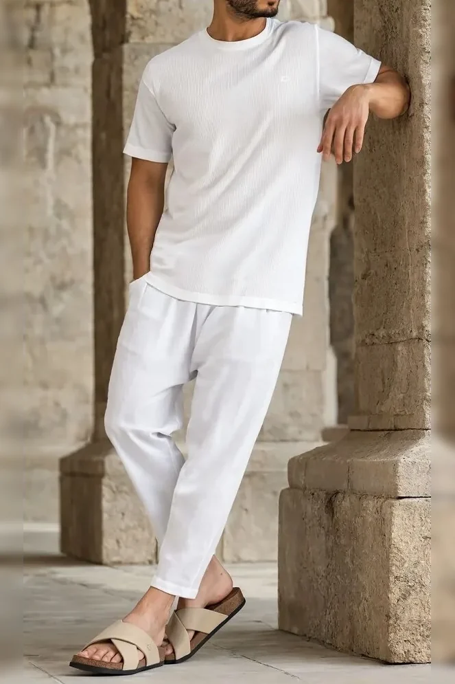 Tee shirt qabail waffle ecru